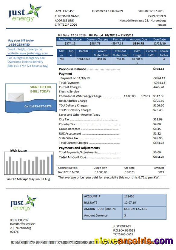Germany Just Energy utility bill